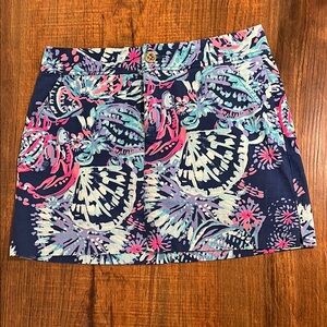 Lilly Pulitzer Navy Floral Print Cotton Mini Skirt - Pink & Aqua Accents